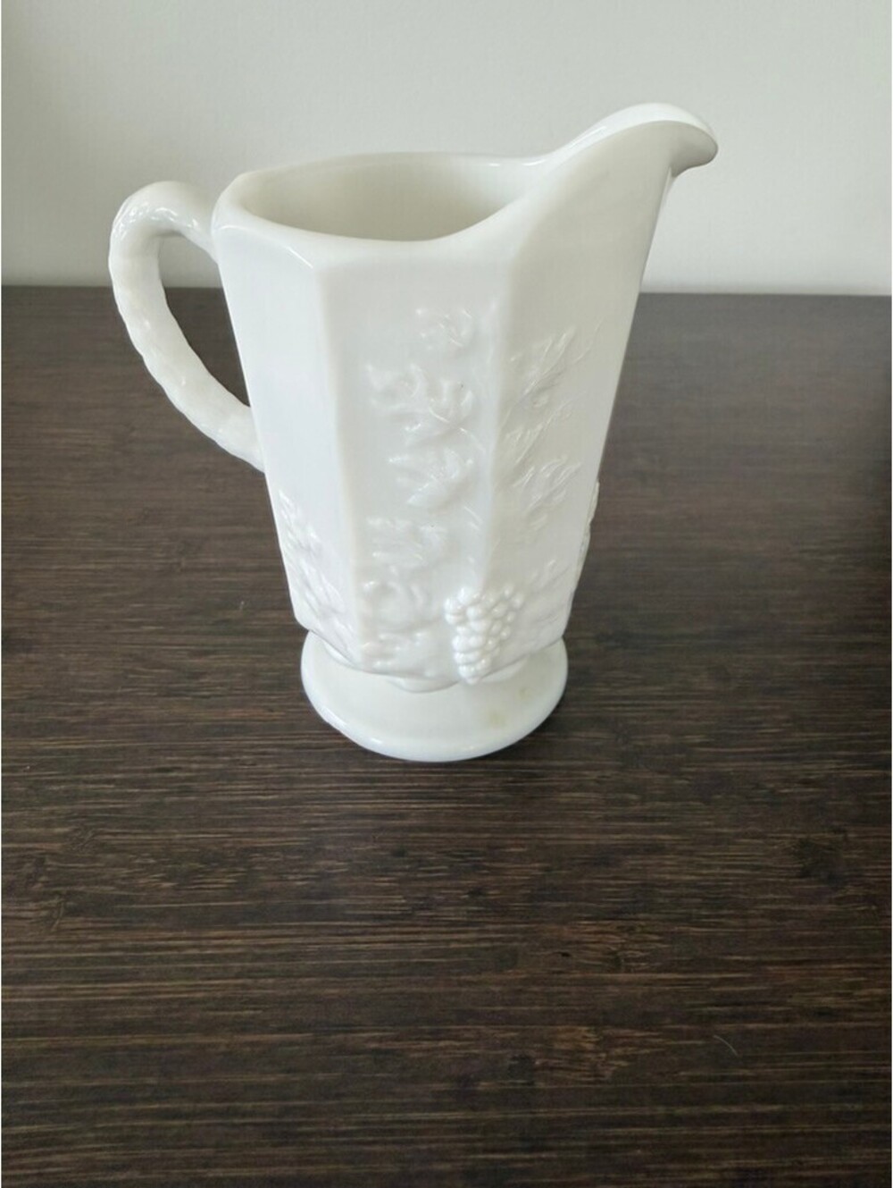 Vintage Westmoreland Paneled Grape White Milk Glass Pitcher